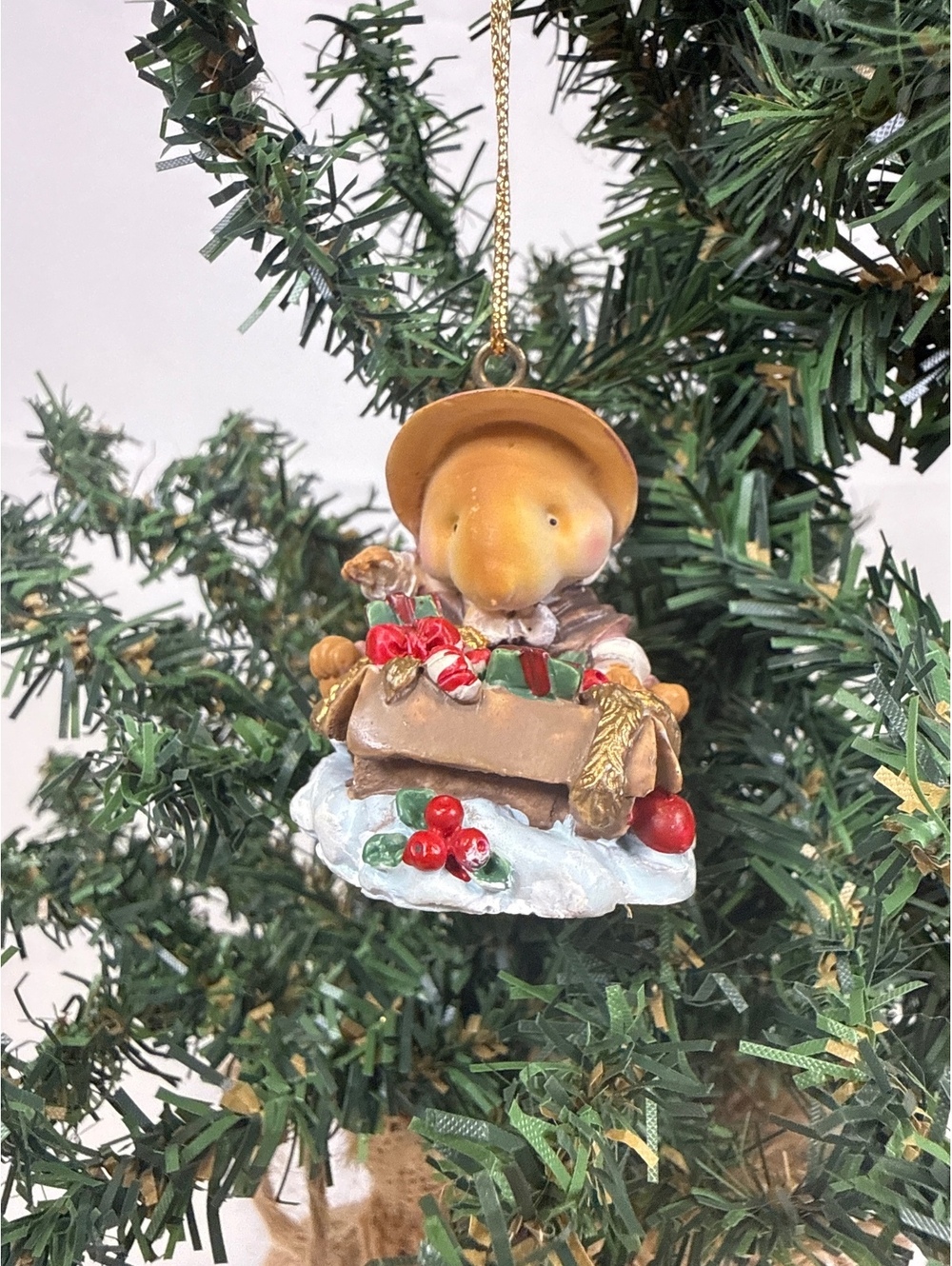 Vintage Holiday Mouse Christmas Ornament with Gift Box